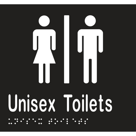 Unisex Toilets Div Braille Sign - Vinyl - Black with White Infill