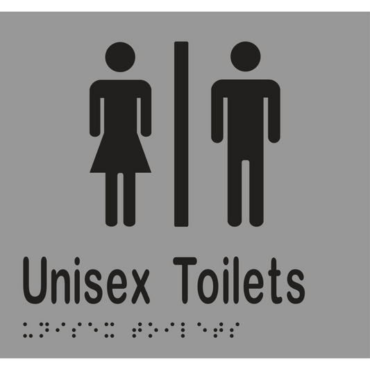 Unisex Toilets Div Braille Sign - Stainless Steel with Black Infill