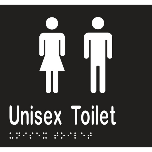 Unisex Toilet Braille Sign - Vinyl - Black with White Infill