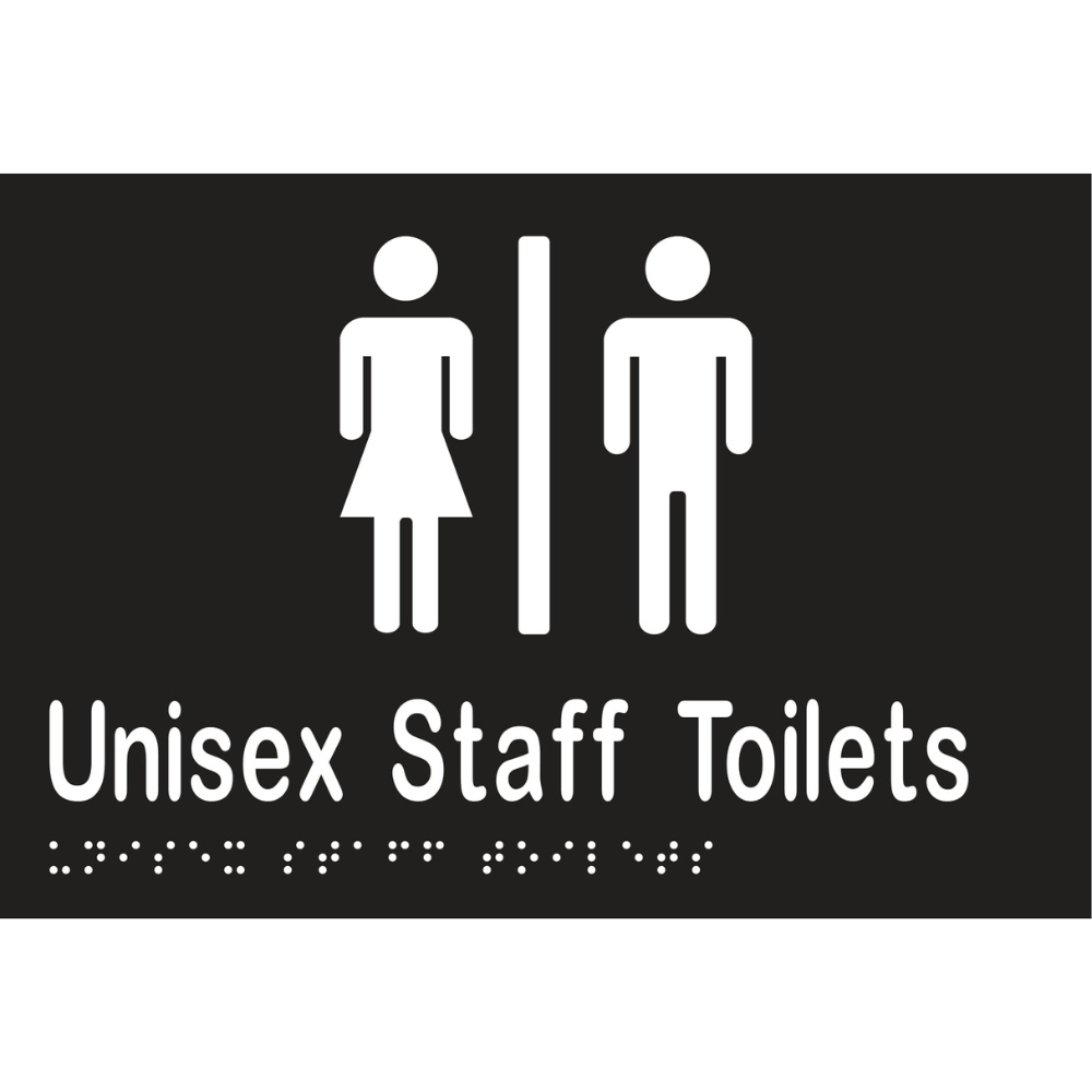 Unisex Staff Toilets Div Braille Sign - Vinyl - Black with White Infill