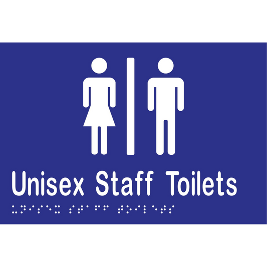 Unisex Staff Toilets Div Braille Sign -Vinyl - Blue with White Infill
