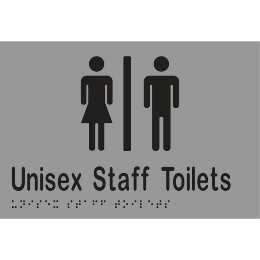 Unisex Staff Toilets Div Braille Sign - Vinyl - Silver with Black Infill
