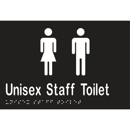Unisex Staff Toilet Braille Sign - Vinyl - Black with White Infill