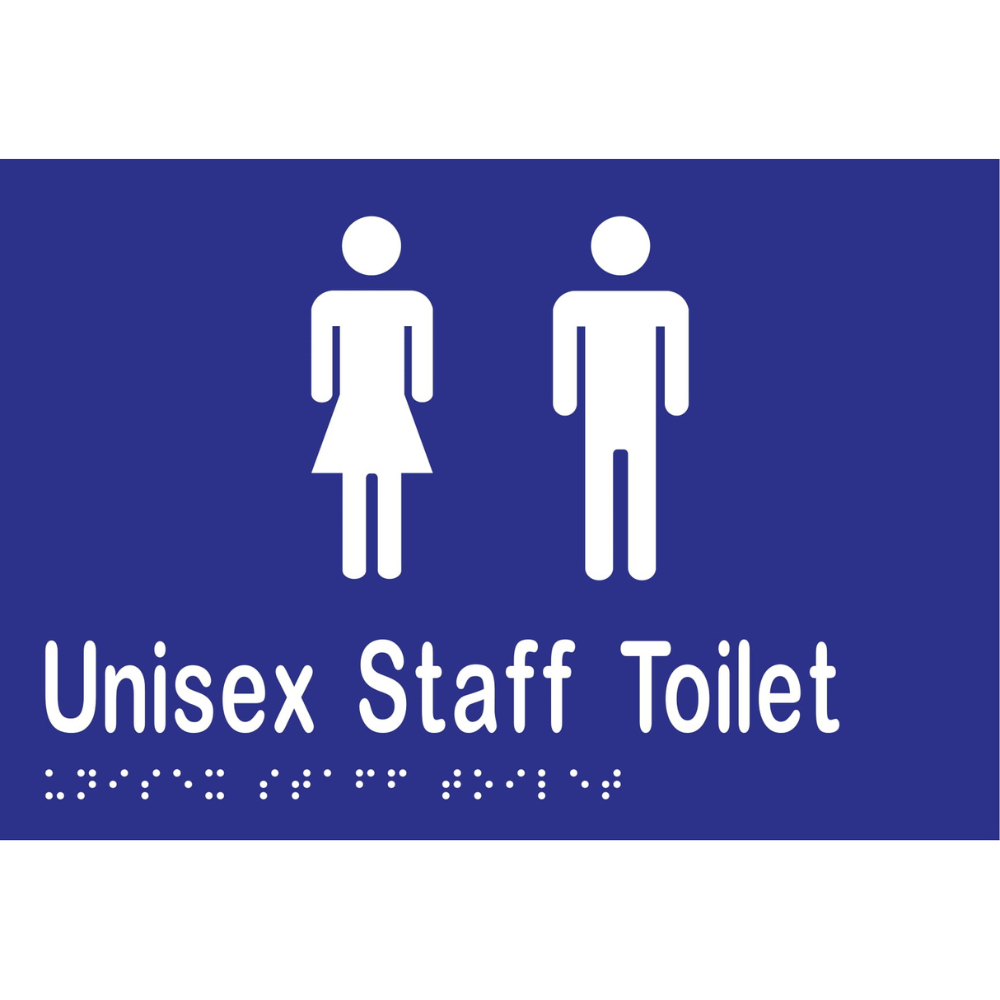 Unisex Staff Toilet Braille Sign -Vinyl - Blue with White Infill