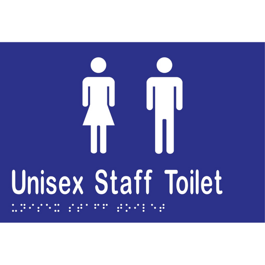 Unisex Staff Toilet Braille Sign -Vinyl - Blue with White Infill