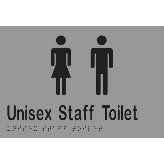 Unisex Staff Toilet Braille Sign - Vinyl - Silver with Black Infill