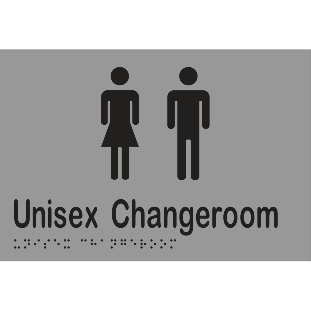 Unisex Changeroom Braille Sign - Vinyl - Silver with Black Infill