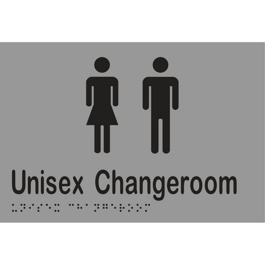 Unisex Changeroom Braille Sign - Stainless Steel with Black Infill