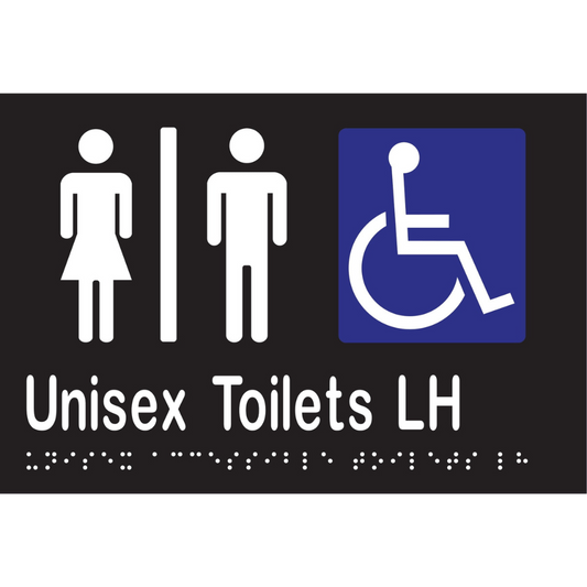 Unisex Acc Tlts Divided LH Braille Sign - Vinyl - Black with White Infill