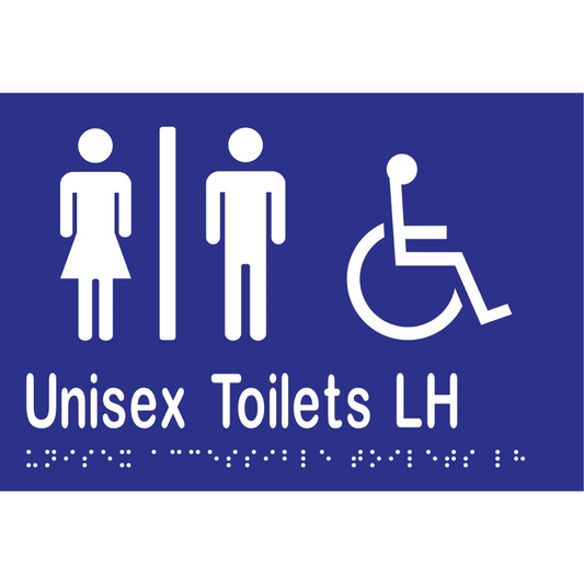 Unisex Acc Tlts Divided LH Braille Sign -Vinyl - Blue with White Infill