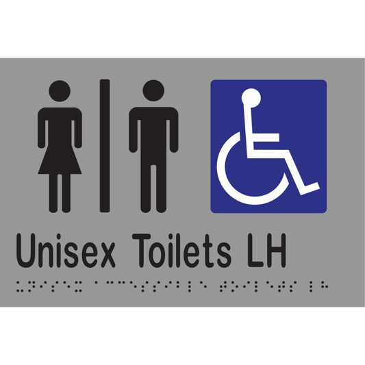 Unisex Acc Tlts Divided LH Braille Sign - Stainless Steel with Black Infill