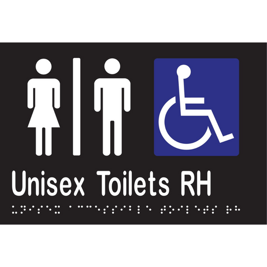 Unisex Acc Tlts Divided RH Braille Sign - Vinyl - Black with White Infill