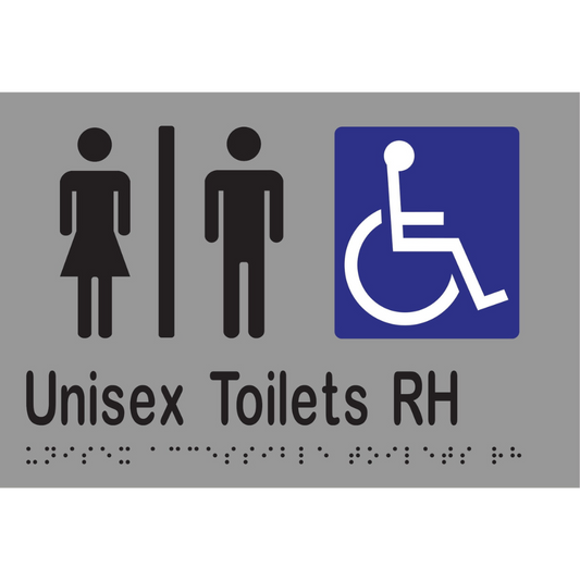Unisex Acc Tlts Divided RH Braille Sign - Vinyl - Silver with Black Infill