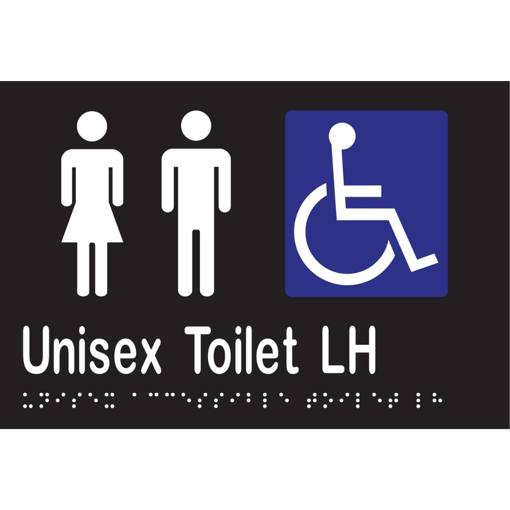 Unisex Acc Toilet LH Braille Sign - Vinyl - Black with White Infill