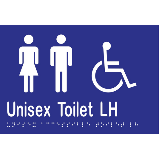 Unisex Acc Toilet LH Braille Sign -Vinyl - Blue with White Infill