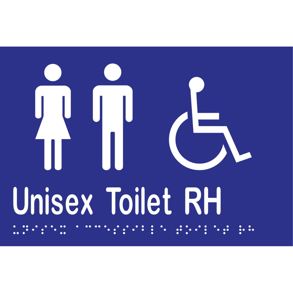 Unisex Acc Toilet RH Braille Sign -Vinyl - Blue with White Infill