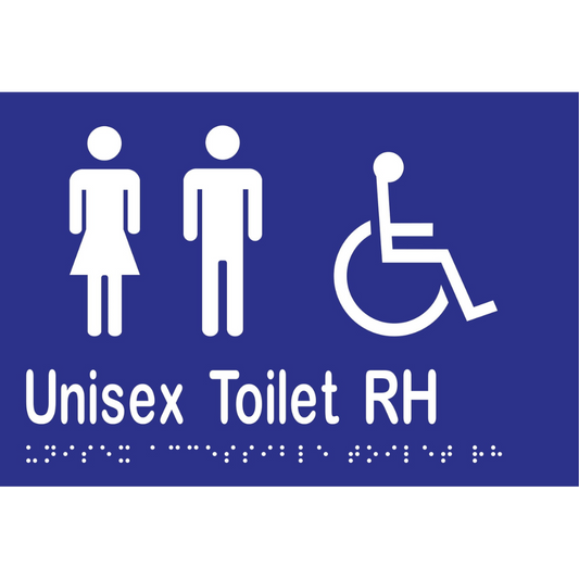 Unisex Acc Toilet RH Braille Sign -Vinyl - Blue with White Infill