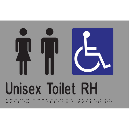 Unisex Acc Toilet RH Braille Sign - Stainless Steel with Black Infill