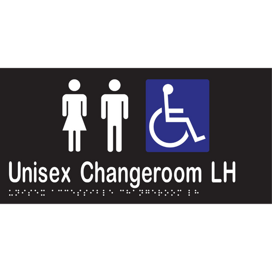 Unisex Acc Chge Room LH Braille Sign - Vinyl - Black with White Infill