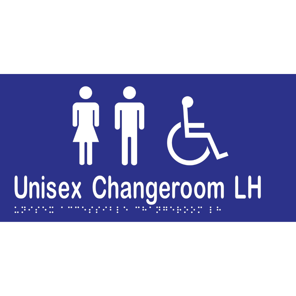 Unisex Acc Chge Room LH Braille Sign -Vinyl - Blue with White Infill