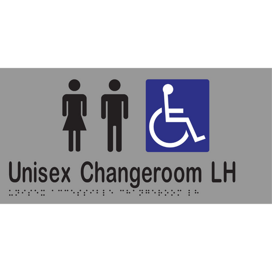 Unisex Acc Chge Room LH Braille Sign - Vinyl - Silver with Black Infill