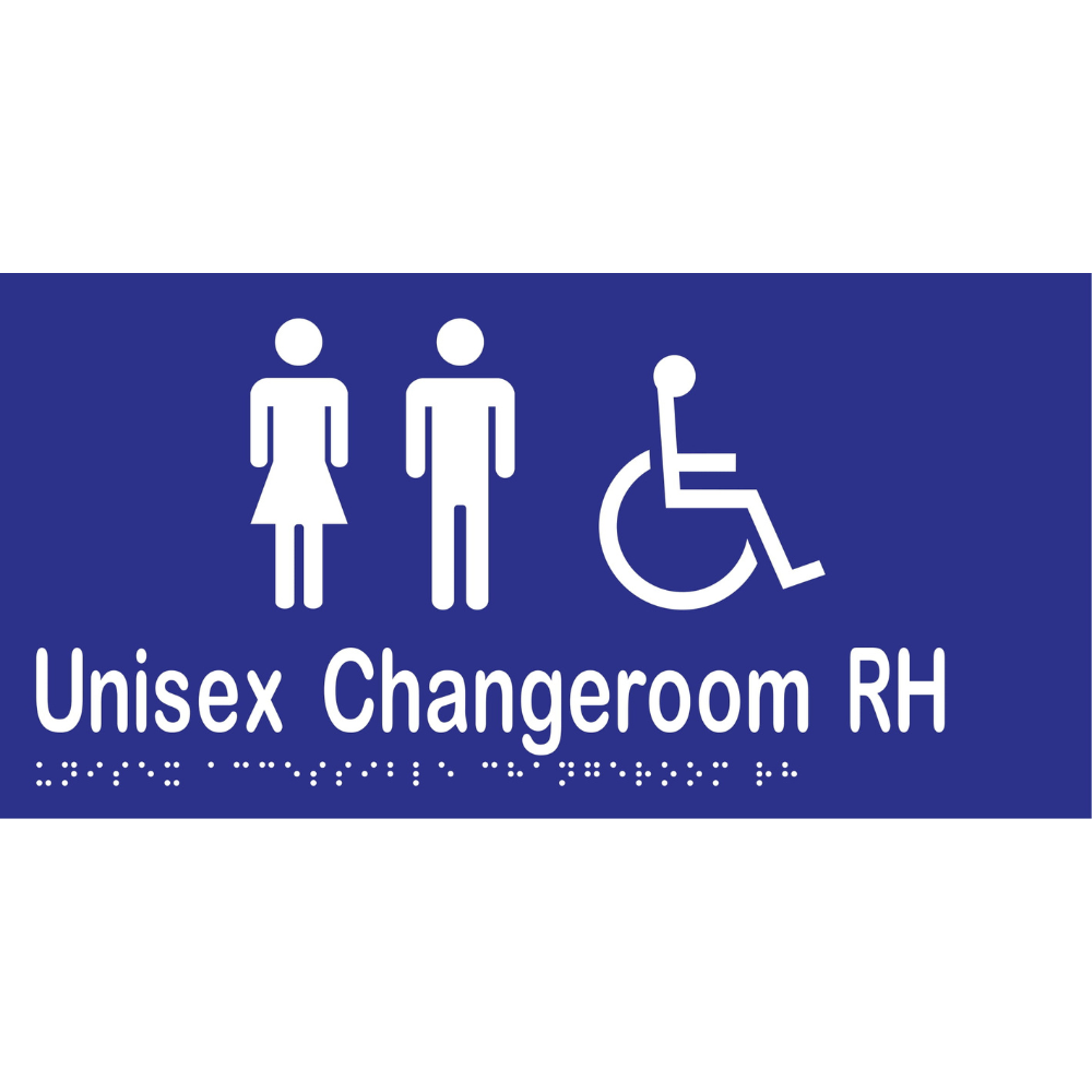 Unisex Acc Chge Room RH Braille Sign -Vinyl - Blue with White Infill