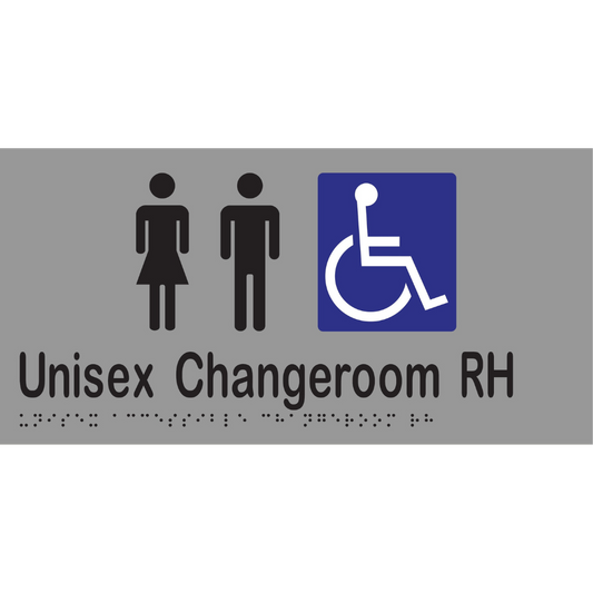 Unisex Acc Chge Room RH Braille Sign - Vinyl - Silver with Black Infill
