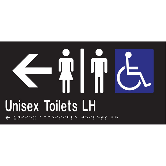 Unisex Acc Tlts Div LH & Left Arrow Braille Sign - Vinyl - Black with White Infill
