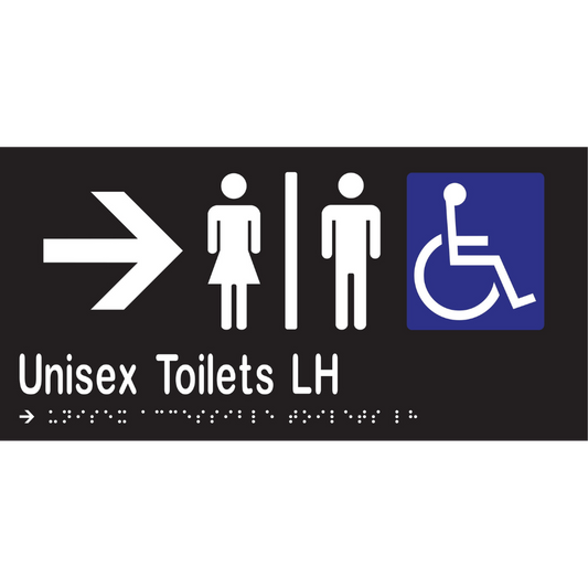 Unisex Acc Tlts Div LH & Right Arrow Braille Sign - Vinyl - Black with White Infill
