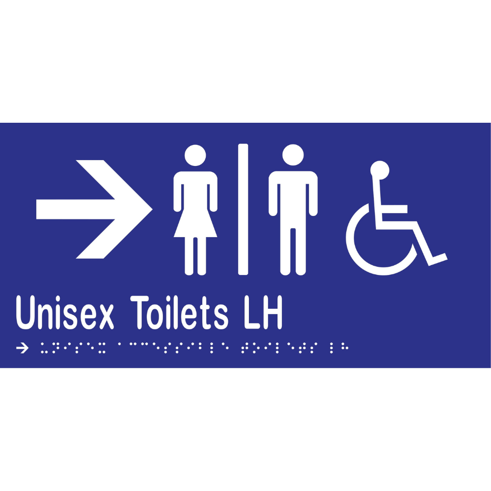 Unisex Acc Tlts Div LH & Right Arrow Braille Sign -Vinyl - Blue with White Infill