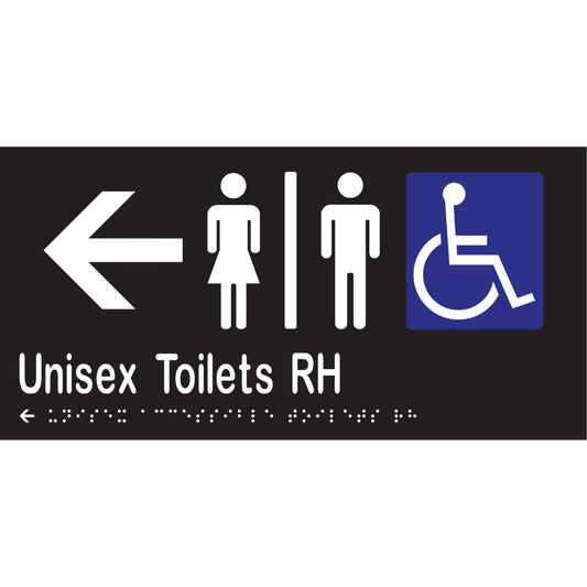 Unisex Acc Tlts Div RH & Left Arrow Braille Sign - Vinyl - Black with White Infill