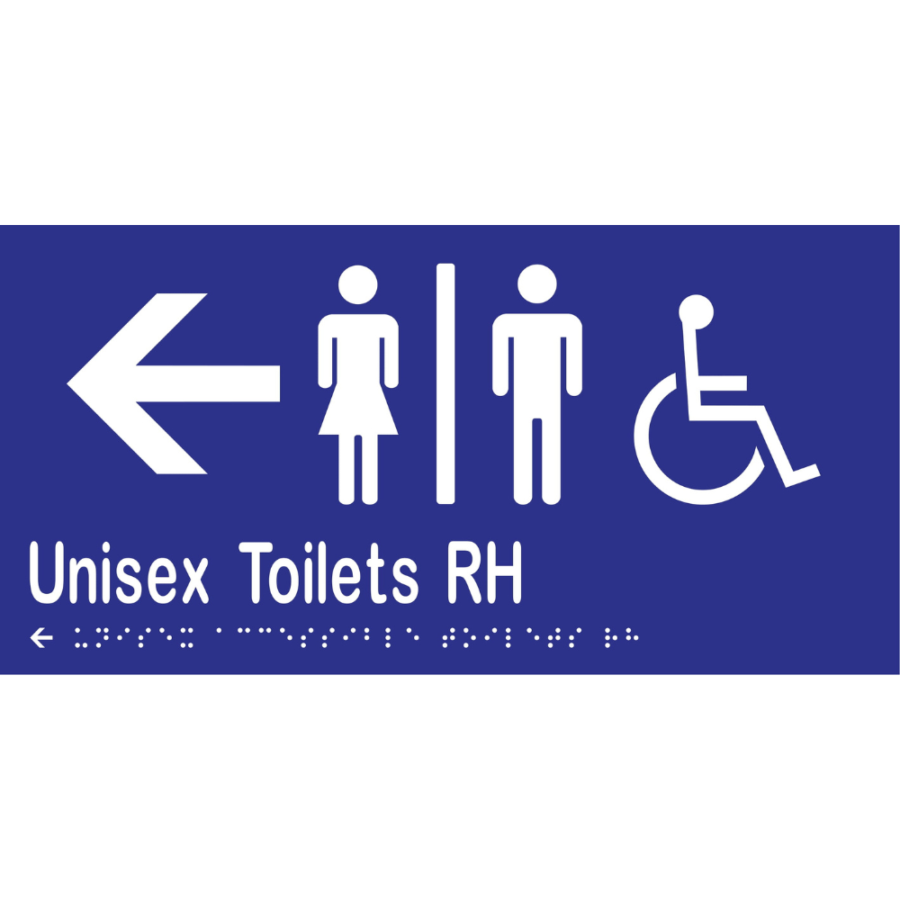 Unisex Acc Tlts Div RH & Left Arrow Braille Sign -Vinyl - Blue with White Infill