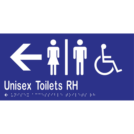Unisex Acc Tlts Div RH & Left Arrow Braille Sign -Vinyl - Blue with White Infill