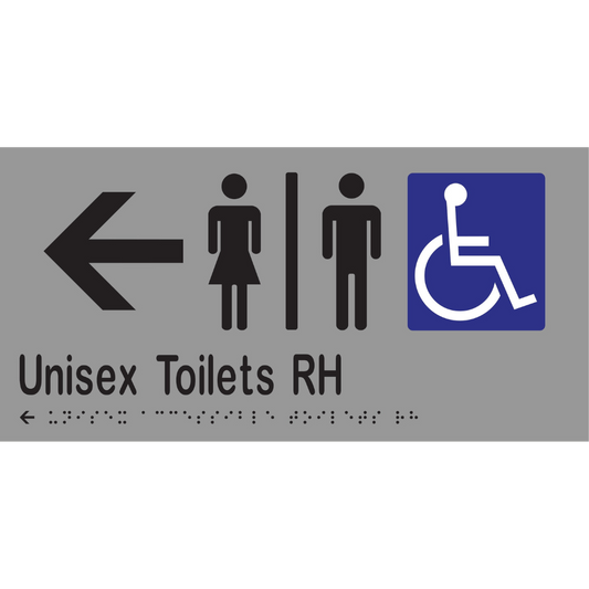 Unisex Acc Tlts Div RH & Left Arrow Braille Sign - Stainless Steel with Black Infill