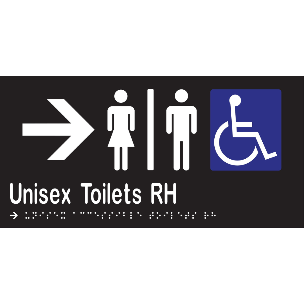 Unisex Acc Tlts Div RH & Right Arrow Braille Sign - Vinyl - Black with White Infill