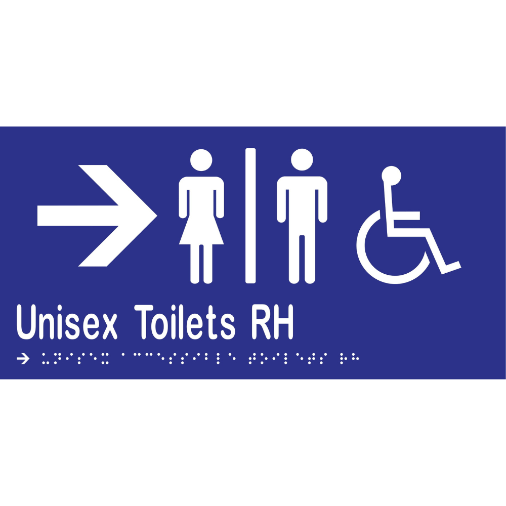 Unisex Acc Tlts Div RH & Right Arrow Braille Sign -Vinyl - Blue with White Infill