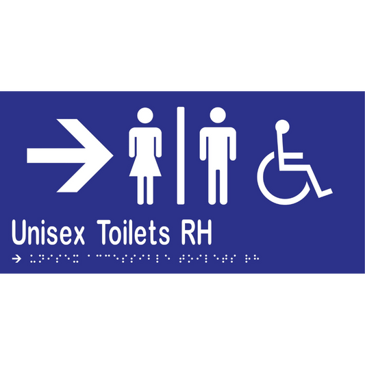 Unisex Acc Tlts Div RH & Right Arrow Braille Sign -Vinyl - Blue with White Infill