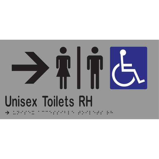 Unisex Acc Tlts Div RH & Right Arrow Braille Sign - Stainless Steel with Black Infill