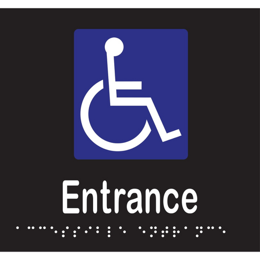 Accessible Entrance Braille Sign - Vinyl - Black with White Infill