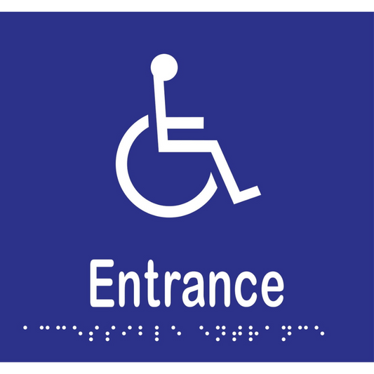 Accessible Entrance Braille Sign -Vinyl - Blue with White Infill
