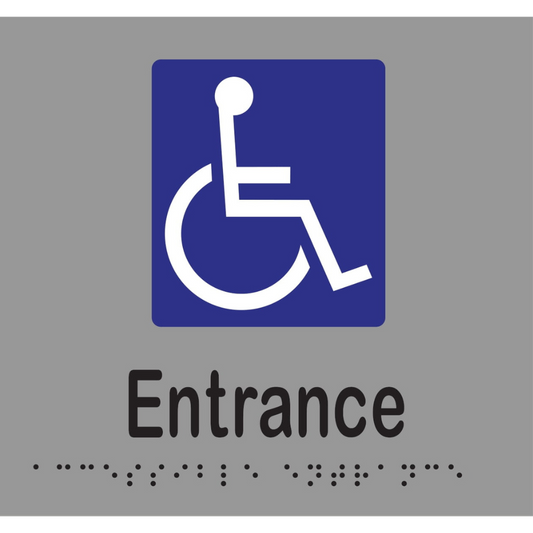 Accessible Entrance Braille Sign - Stainless Steel with Black Infill