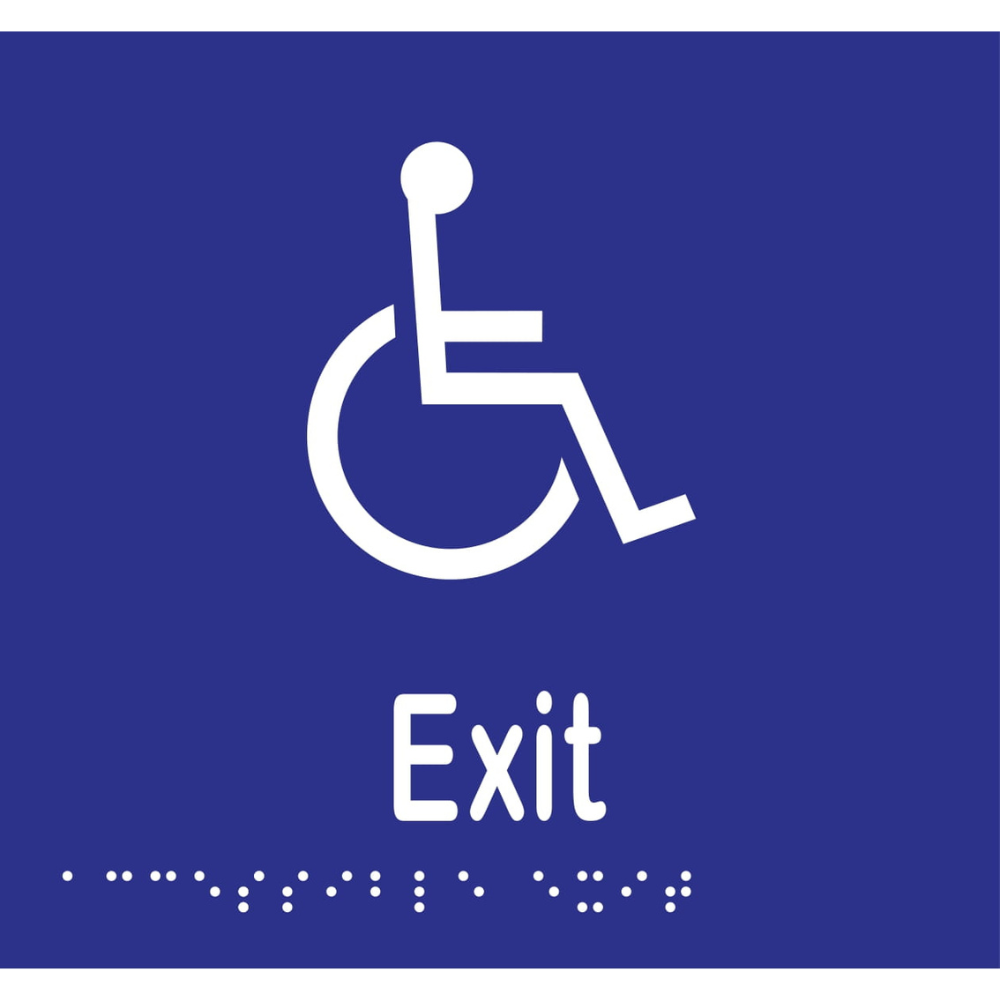 Accessible Exit Braille Sign -Vinyl - Blue with White Infill