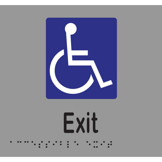 Accessible Exit Braille Sign - Vinyl - Silver with Black Infill