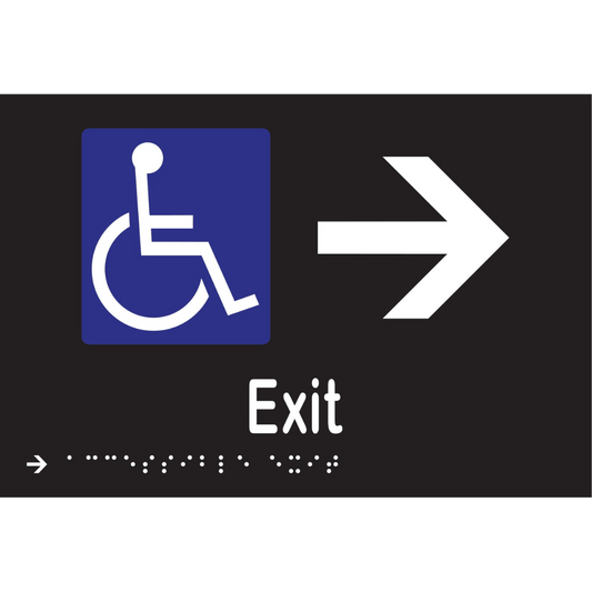 Accessible Exit & Right Arrow Braille Sign - Vinyl - Black with White Infill
