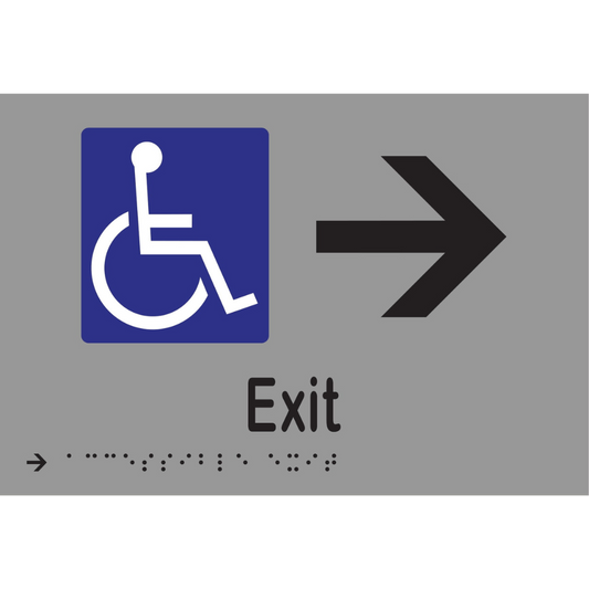 Accessible Exit & Right Arrow Braille Sign - Vinyl - Silver with Black Infill