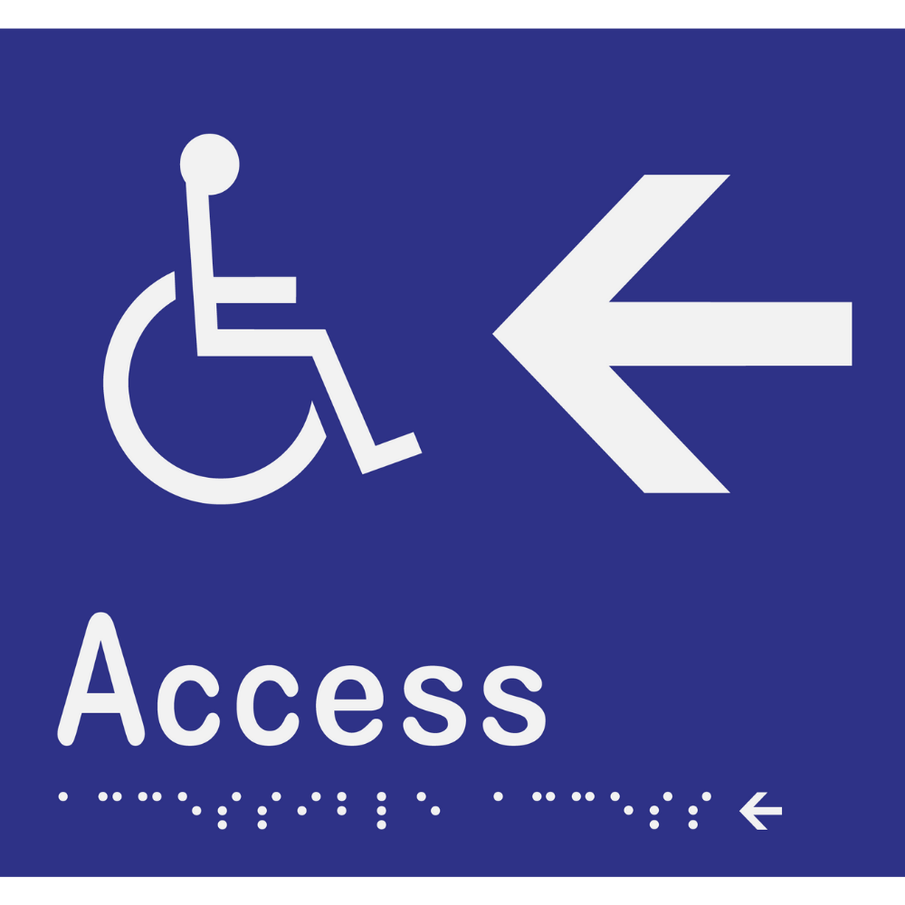 Accessible Access - Arrow Left Sign -Vinyl - Blue with White Infill
