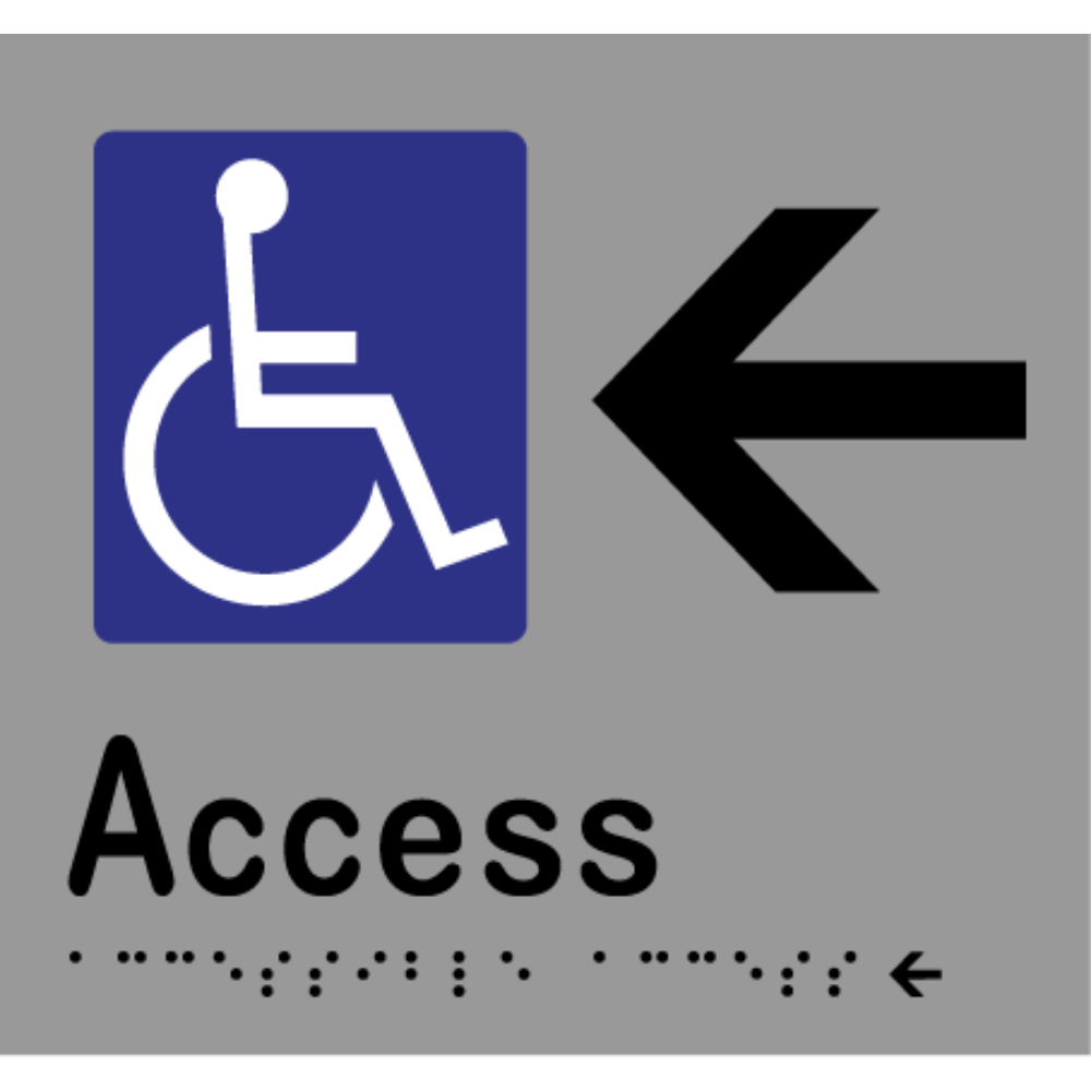 Accessible Access - Arrow Left Sign - Vinyl - Silver with Black Infill