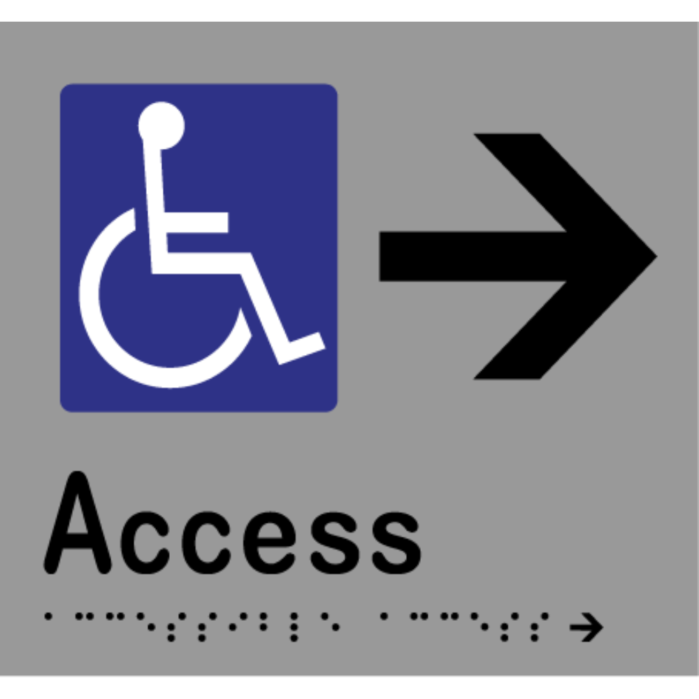 Accessible Access - Arrow Right Sign - Stainless Steel with Black Infill
