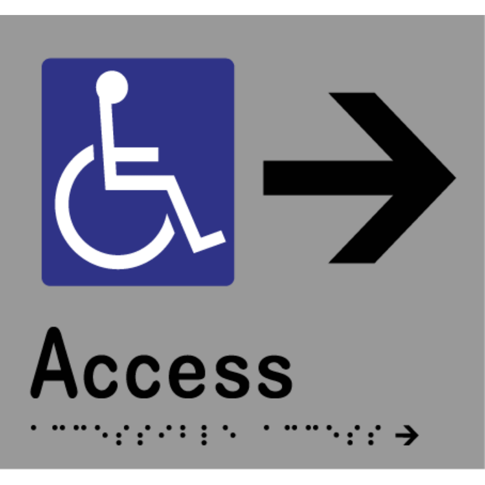 Accessible Access - Arrow Right Sign - Vinyl - Silver with Black Infill