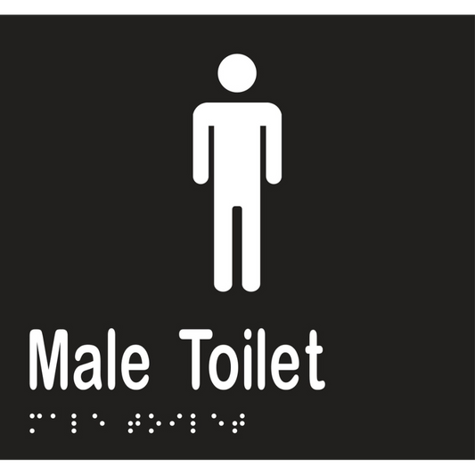 Male Toilet Braille Sign - Vinyl - Black with White Infill